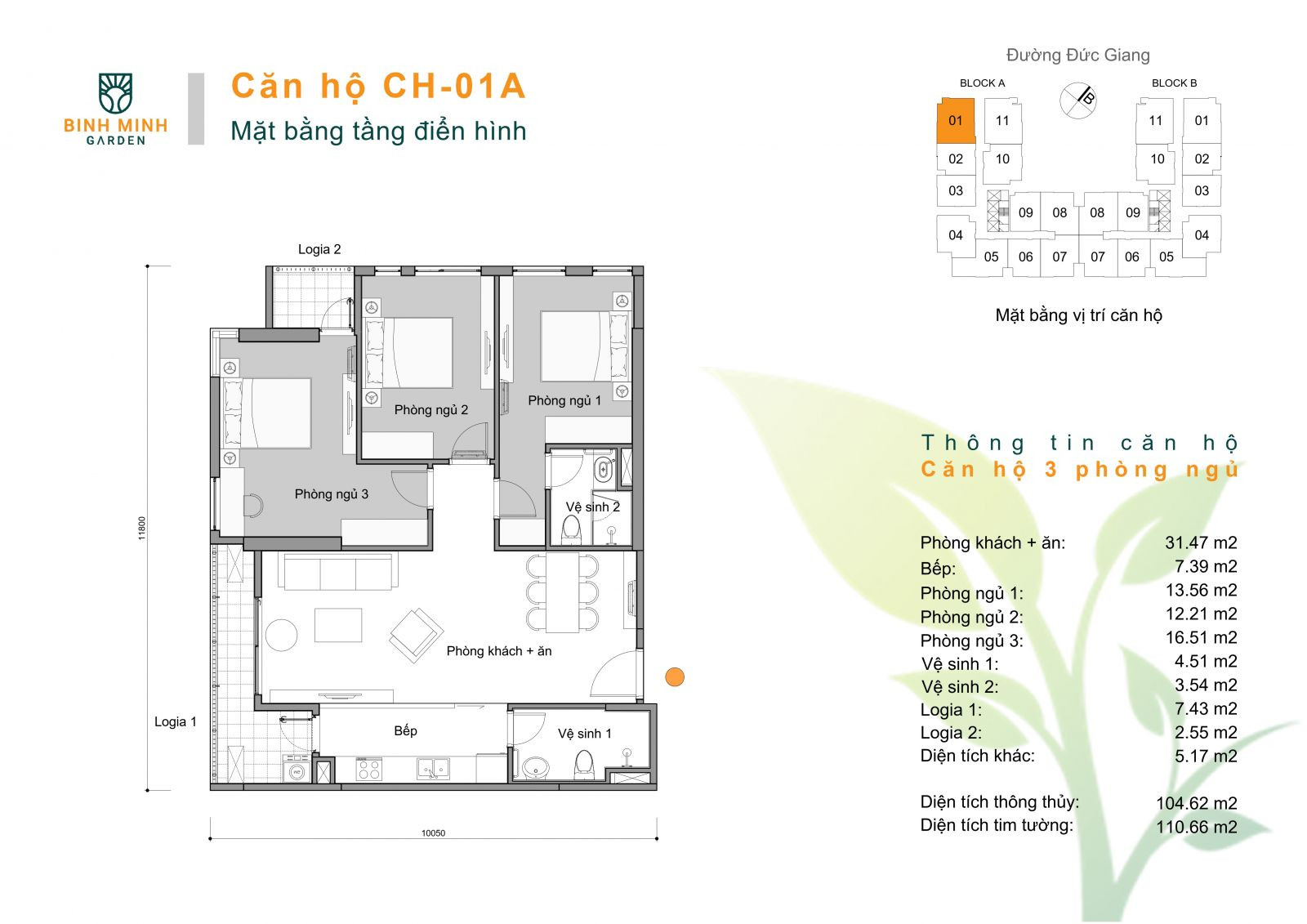 Mặt bằng chi tiết căn hộ 3 phòng ngủ Cao ốc Bình Minh