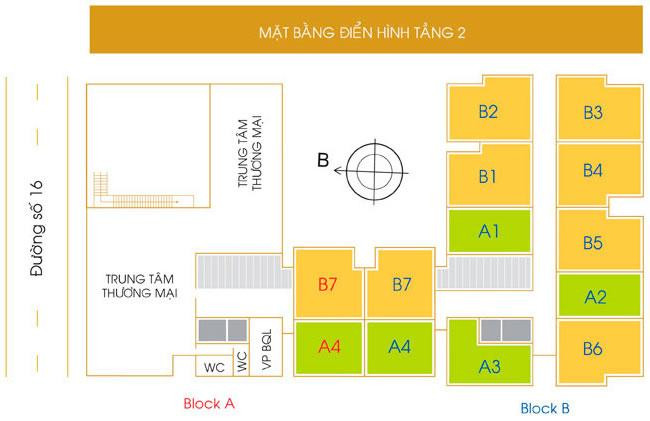 Mặt bằng tầng 2 điển hình tại Chung cư Linh Trung