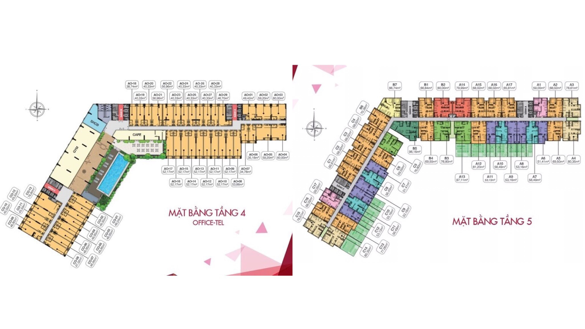 Mặt bằng tầng điển hình 4 và 5 của căn hộ Moonlight Boulevard