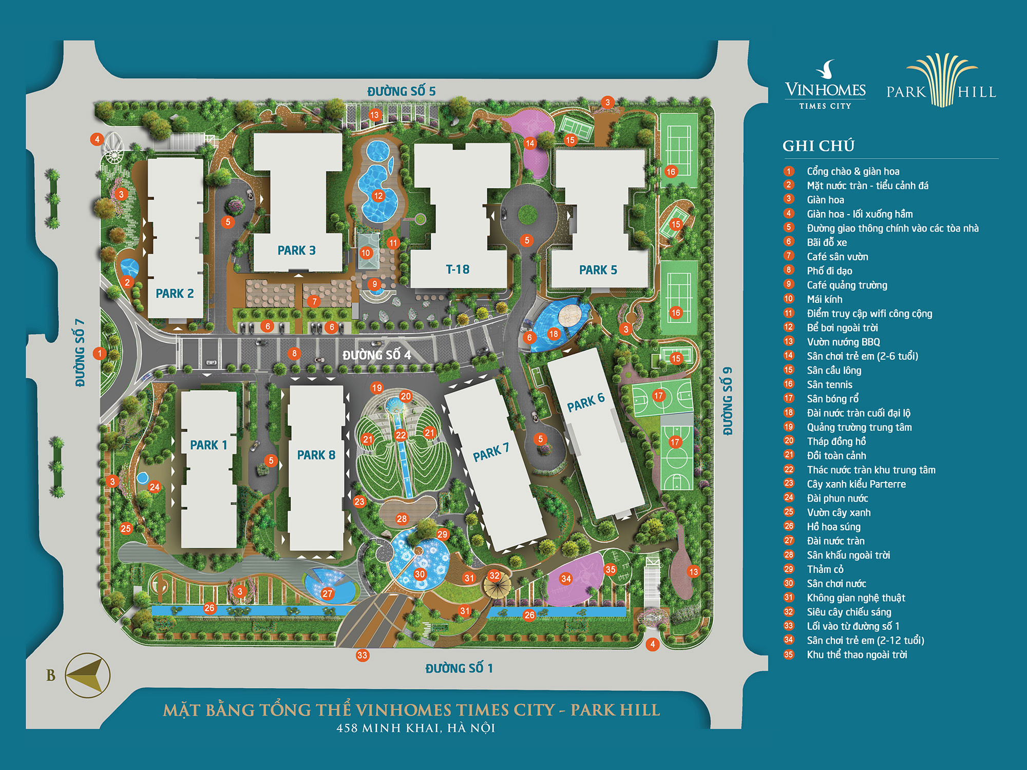 Mặt bằng tổng thể của dự án căn hộ Times City Park Hill