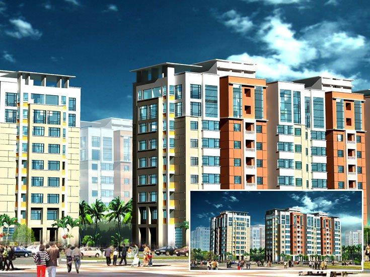 Mặt trước của một dãy biệt thự tại Khu đô thị Mễ Trì Thượng