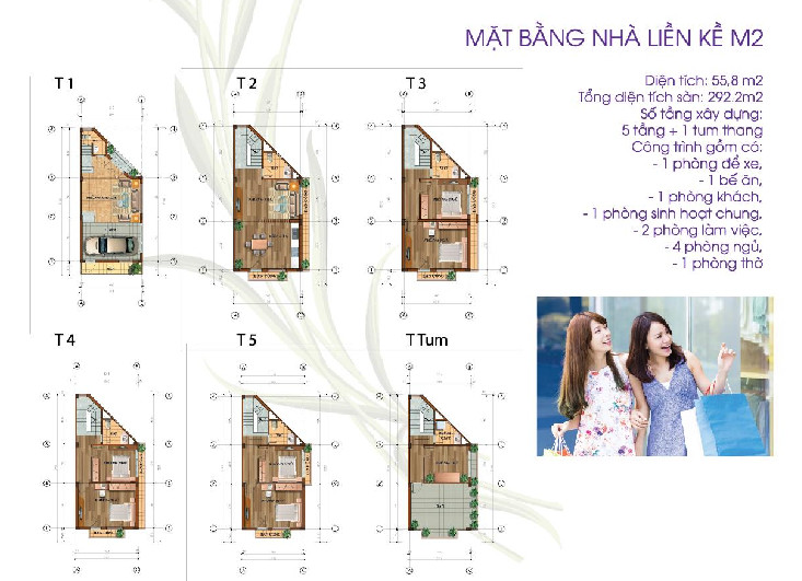 Mẫu thiết kế mặt bằng tầng 2 của nhà liền kề Lavender 124 Vĩnh Tuy