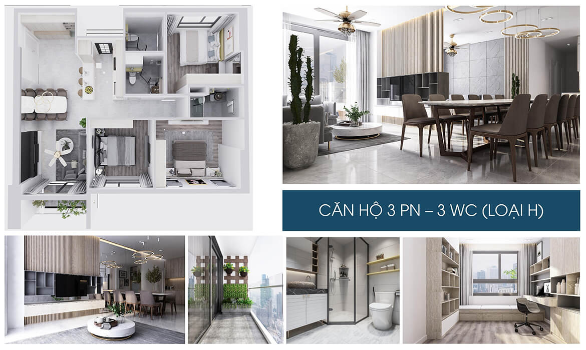 Nội thất phòng khách căn hộ mẫu Charm City 3 phòng ngủ 2 WC