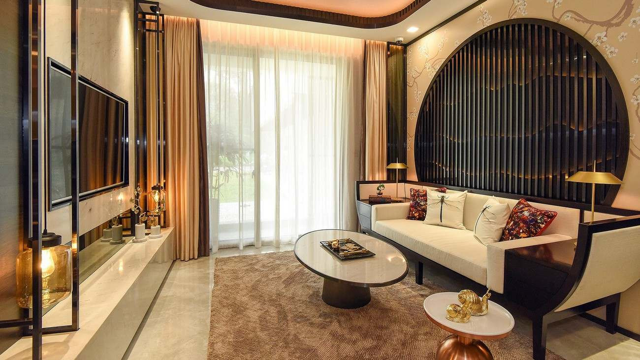 Nội thất phòng khách sang trọng tại căn hộ mẫu Saigon South Residences