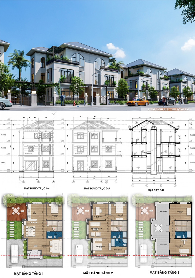 Phối cảnh biệt thự song lập sang trọng tại Khu đô thị Mê Linh Vista City