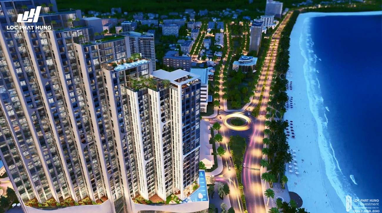 Phối cảnh toàn cảnh dự án Scenia Bay Nha Trang bên bờ biển