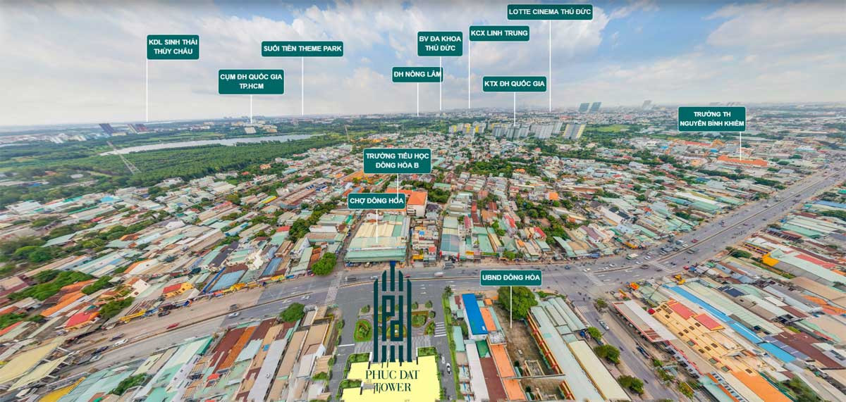 Phối cảnh tổng thể dự án Phúc Đạt Tower nhìn từ trên cao