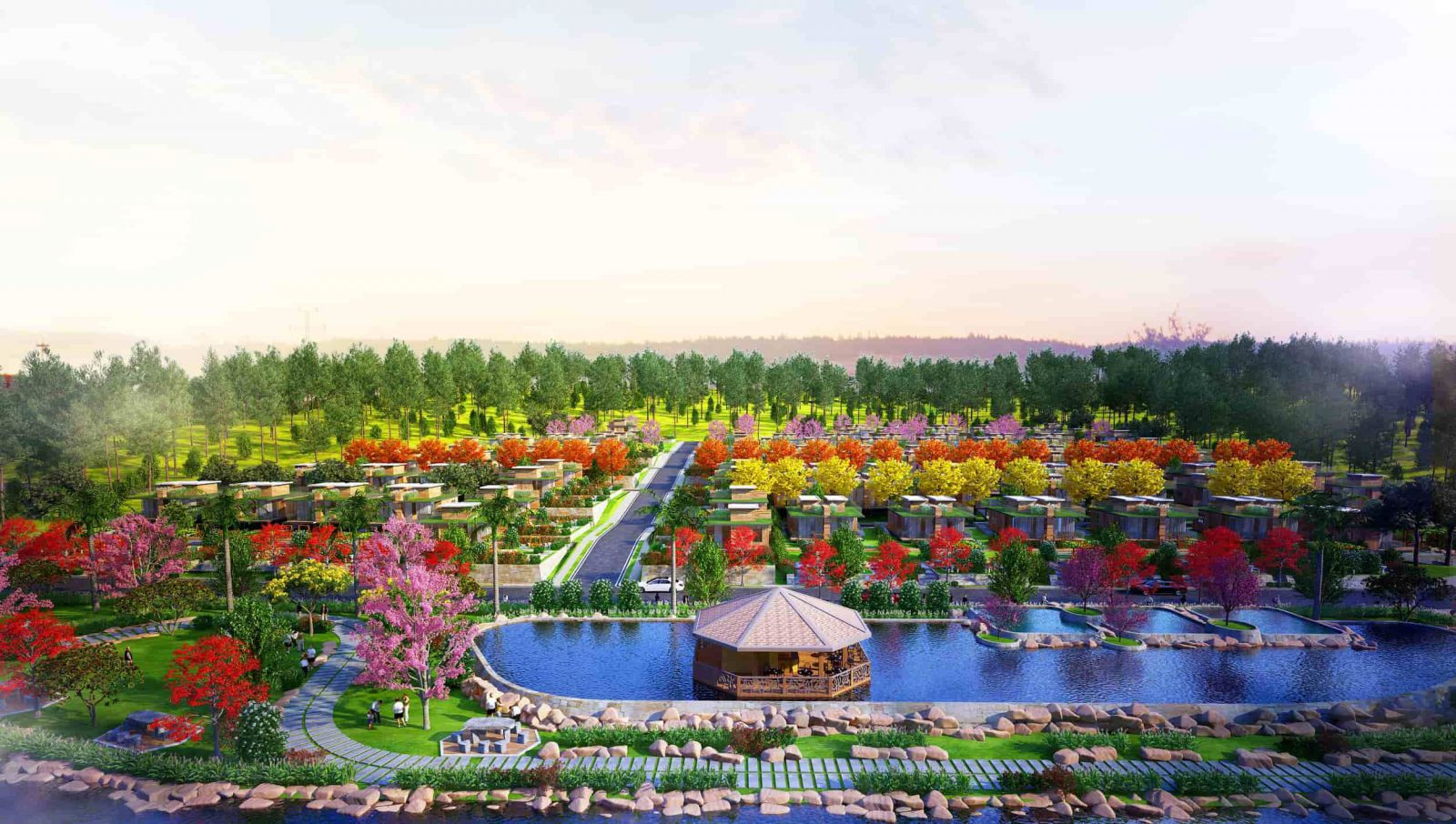 Phối cảnh tổng thể dự án Suối Mơ Garden Hill Bảo Lộc với mảng xanh rộng lớn