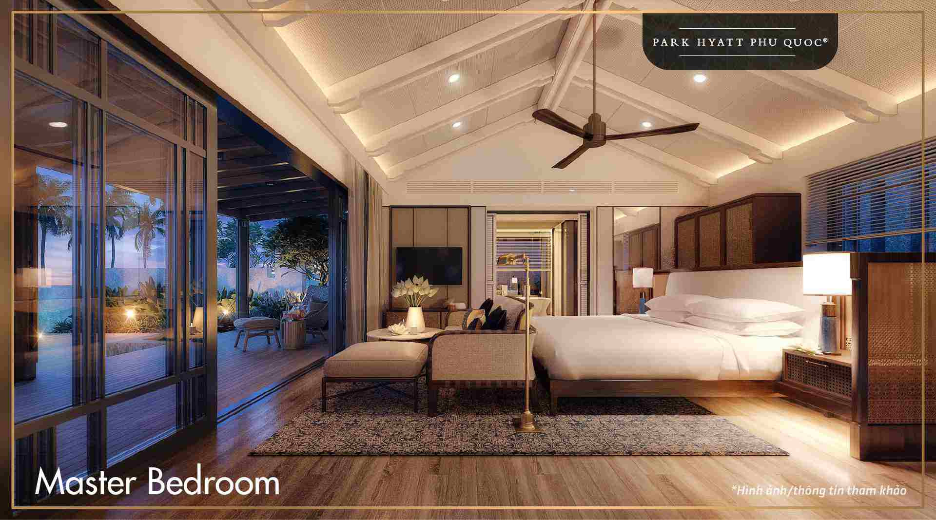 Phòng ngủ master sang trọng tại biệt thự mặt biển Park Hyatt Phú Quốc