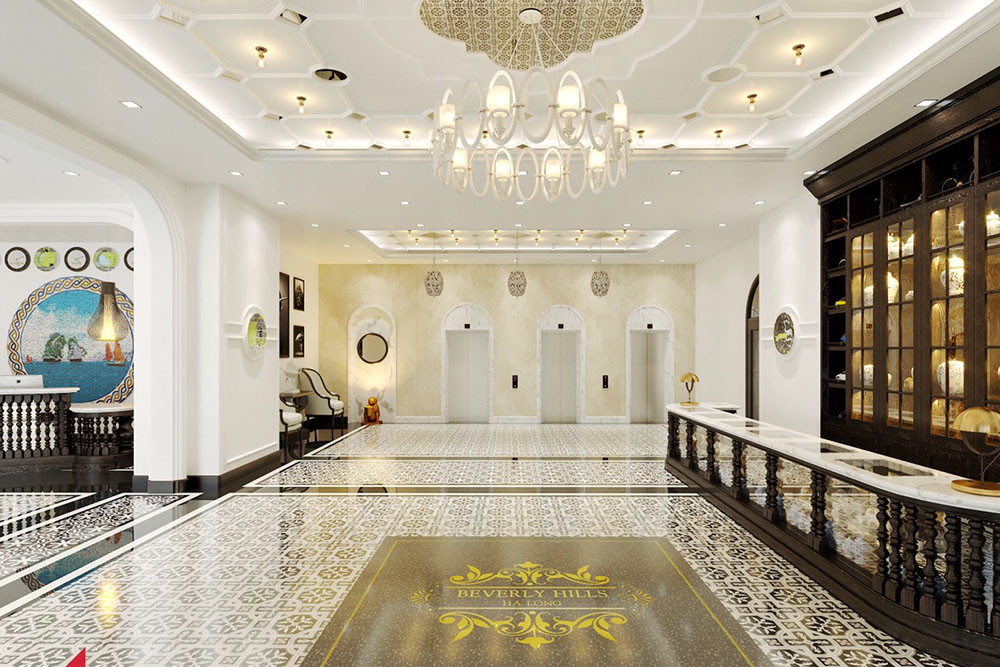 Sảnh khách sạn D'Lioro Hạ Long với thiết kế nội thất sang trọng