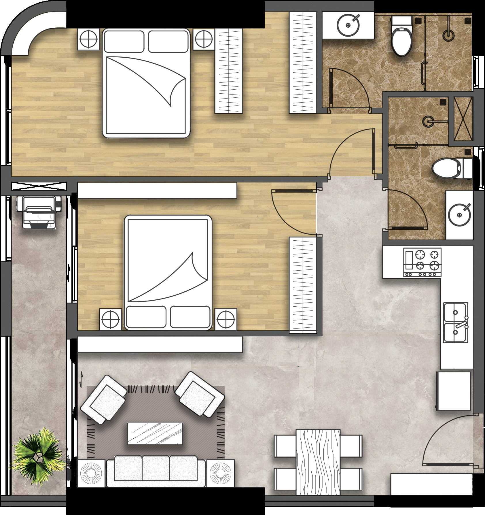 Sơ đồ bố trí mặt bằng căn hộ C Sky View loại A-01