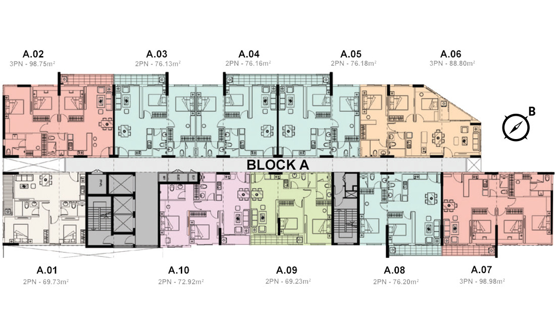 Sơ đồ mặt bằng chi tiết của Block A tại căn hộ Jamila Khang Điền