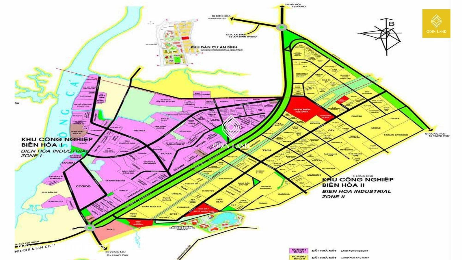 Sơ đồ mặt bằng chi tiết của Khu công nghiệp Biên nghiệp Hòa 2, phân khu chức năng