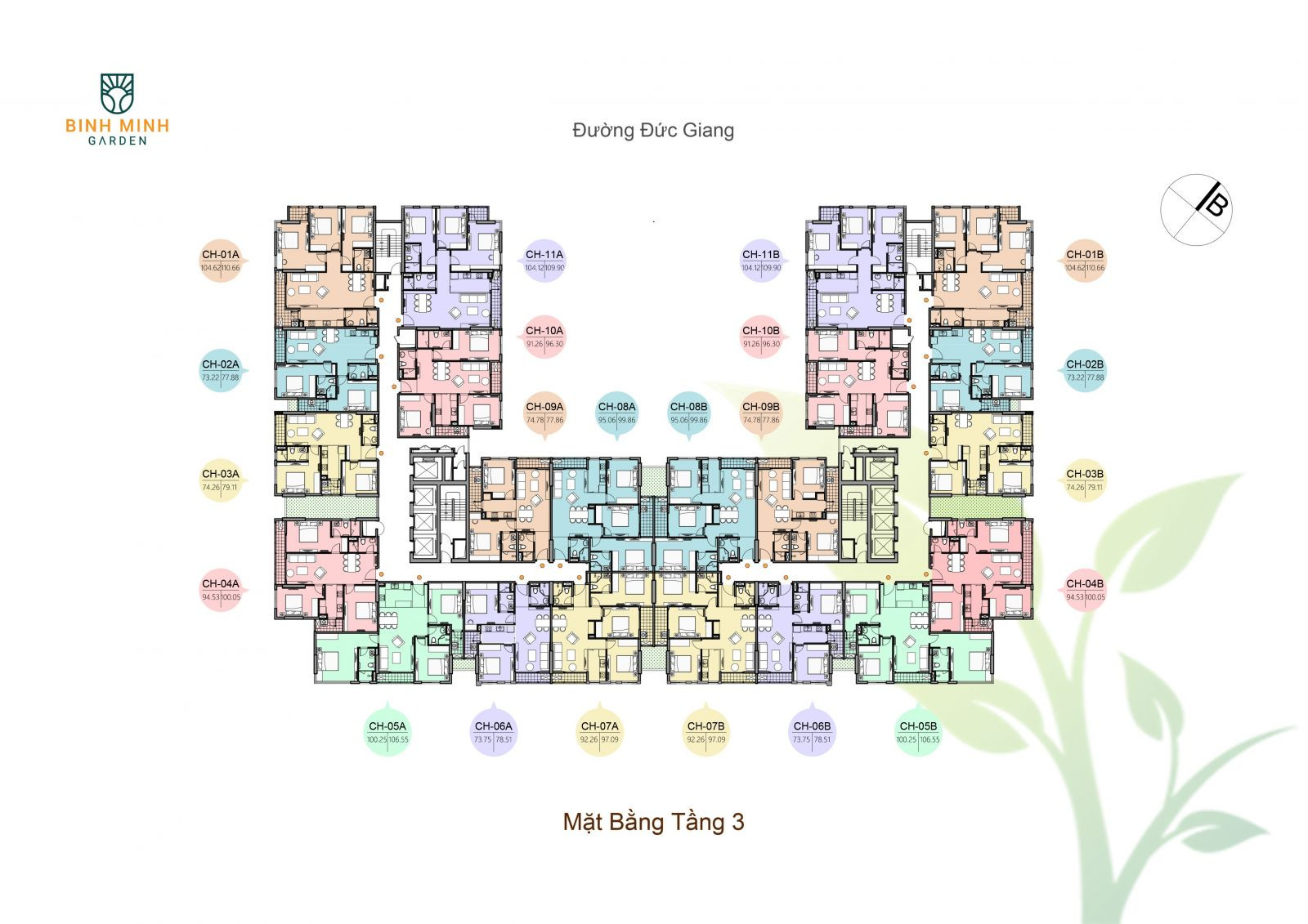 Sơ đồ mặt bằng tổng thể các tầng điển hình của dự án Cao ốc Bình Minh