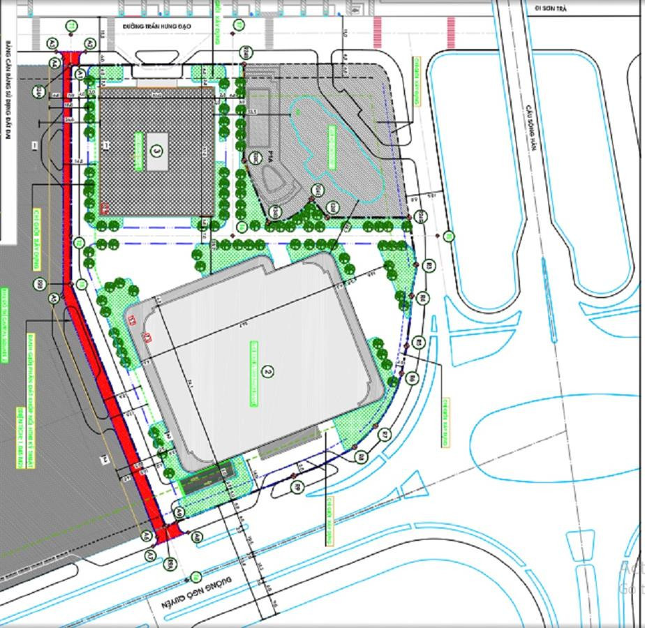Sơ đồ mặt bằng tổng thể dự án Vinpearl Condotel Đà Nẵng, hiển thị phân khu chức năng