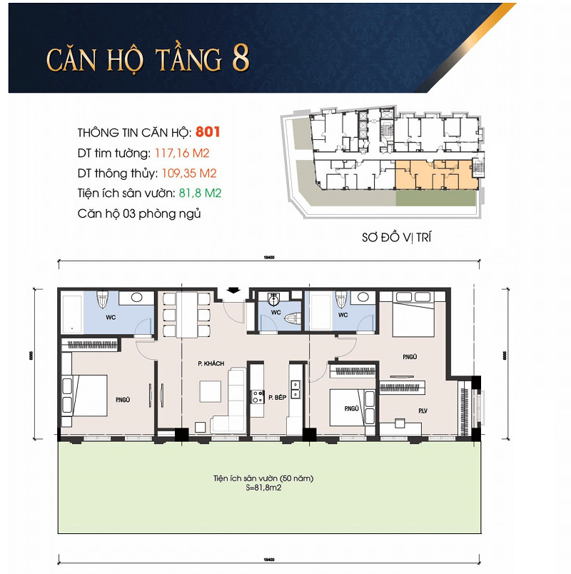Sơ đồ thiết kế căn hộ điển hình 801 tại T-Place 30A Lý Thường Kiệt