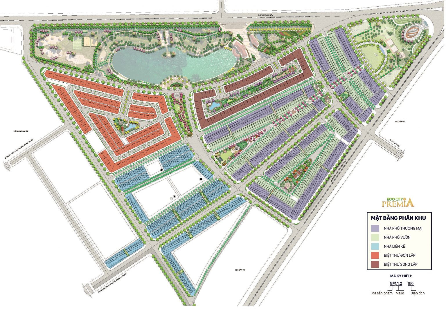 Sơ đồ tổng thể các phân khu chính của dự án Eco City Premia