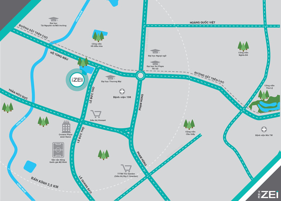 Sơ đồ vị trí chi tiết căn hộ The Zei Mỹ Đình và các tiện ích xung quanh