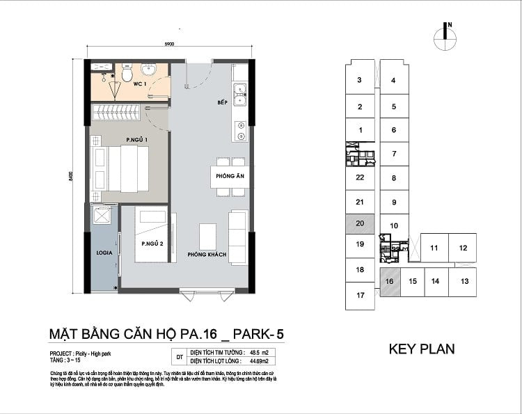 Thiết kế chi tiết căn hộ 1 phòng ngủ PiCity High Park