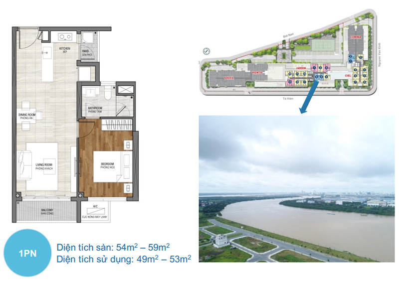 Thiết kế mặt bằng căn hộ 1 phòng ngủ tại One Verandah
