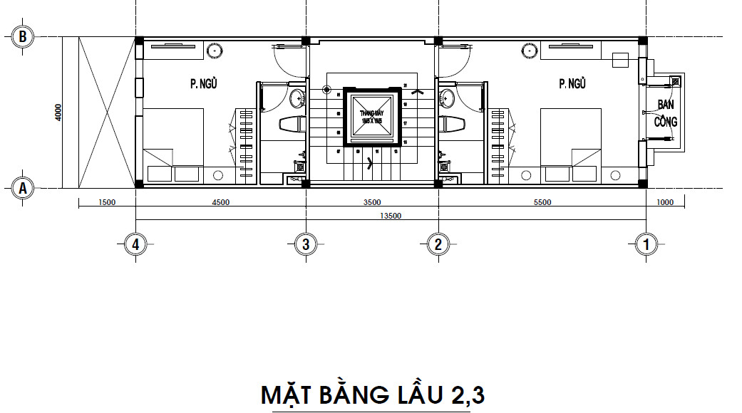 Thiết kế mặt bằng tầng 2 và tầng 3 nhà phố Bảo Ngọc Garden