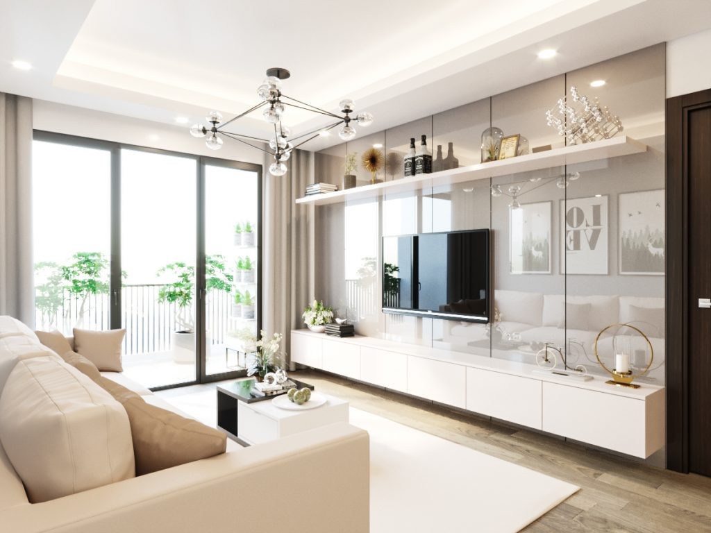 Thiết kế nội thất phòng khách hiện đại tại Căn hộ Hoa Sen Lotus Apartment, tối ưu không gian.