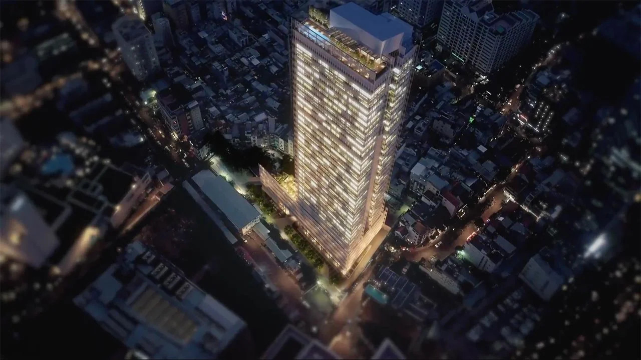 Tòa tháp The Vertex Private Residences nổi bật giữa lòng thành phố