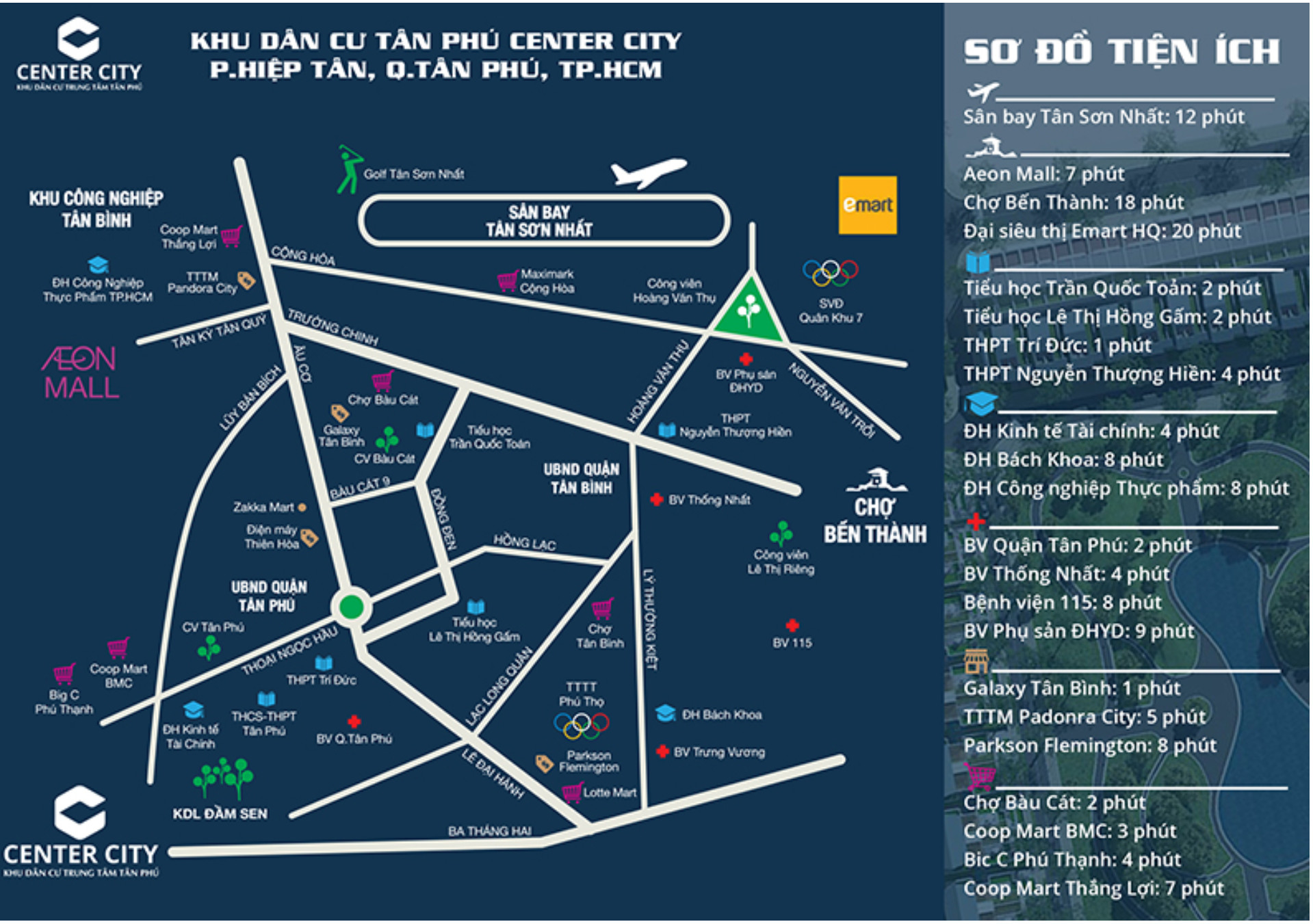 Tổng hợp nhiều tiện ích ngoại khu xung quanh dự án đất nền Tân Phú Center City