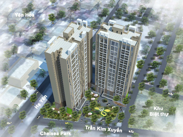 Tổng quan dự án Căn hộ chung cư E2 Yên Hòa nhìn từ trên cao