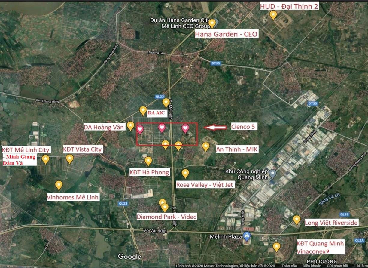 Tổng quan dự án Khu đô thị Cienco 5 Mê Linh từ trên cao