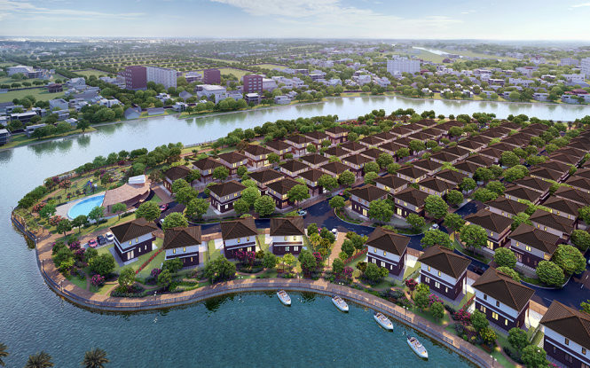 Tổng quan toàn cảnh dự án biệt thự Valora Fuji với cây xanh và tiện ích