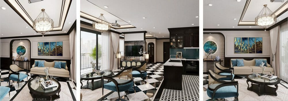 Tổng thể thiết kế căn hộ mẫu tinh tế tại Sun Garden Đà Lạt.