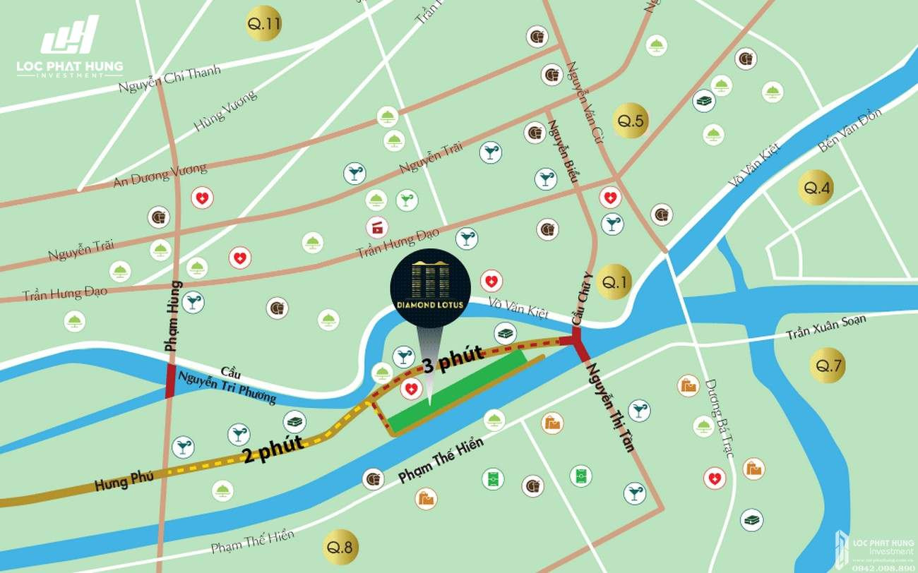 Vị trí chiến lược của căn hộ Diamond Lotus Riverside Quận 8