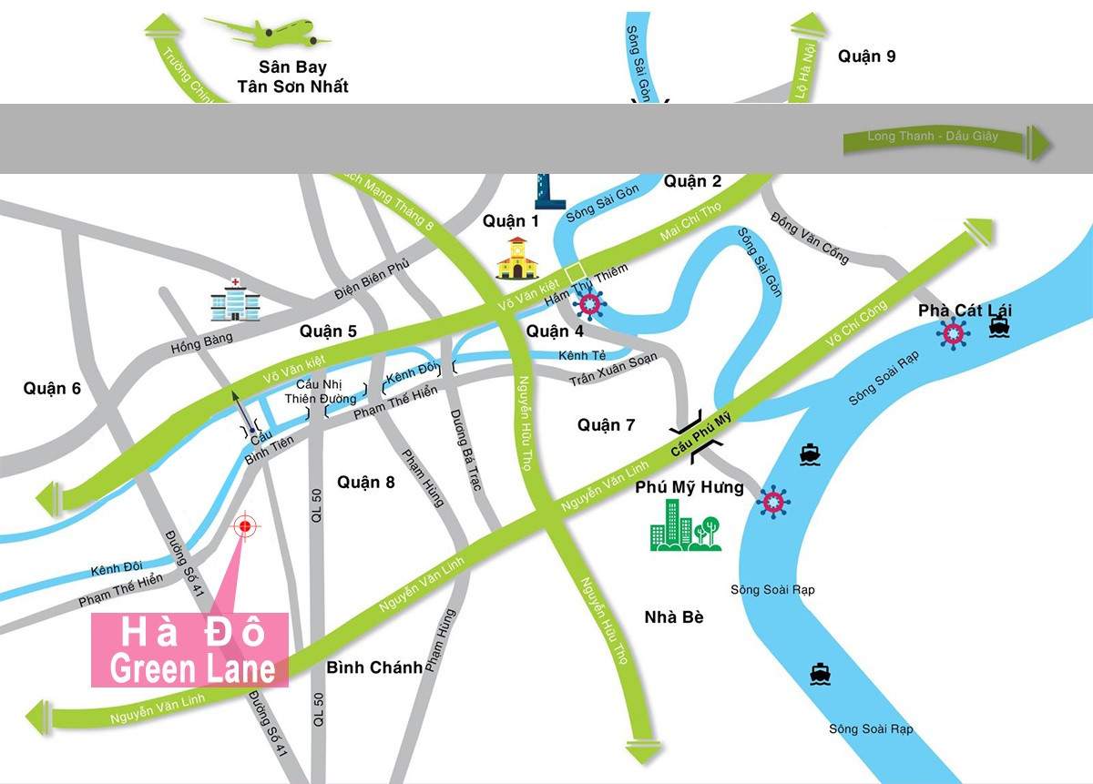 Vị trí chiến lược của dự án căn hộ Hà Đô Green Lane Quận 8 trên bản đồ