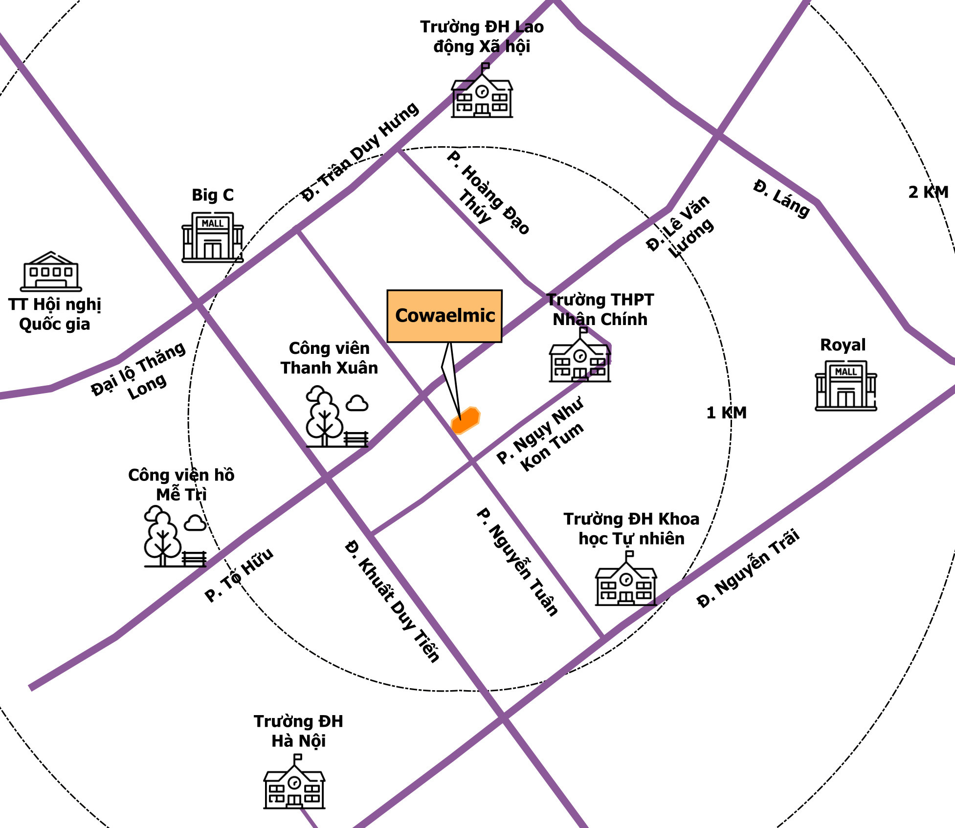 Vị trí đắc địa của dự án Cowaelmic trên bản đồ quy hoạch