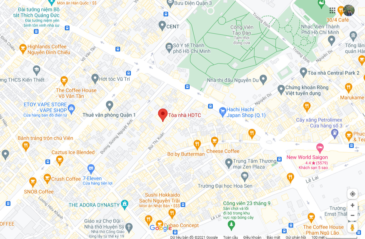 Vị trí địa lý đắc địa của tòa nhà HDTC Bến Thành trên bản đồ khu vực trung tâm Quận 1.