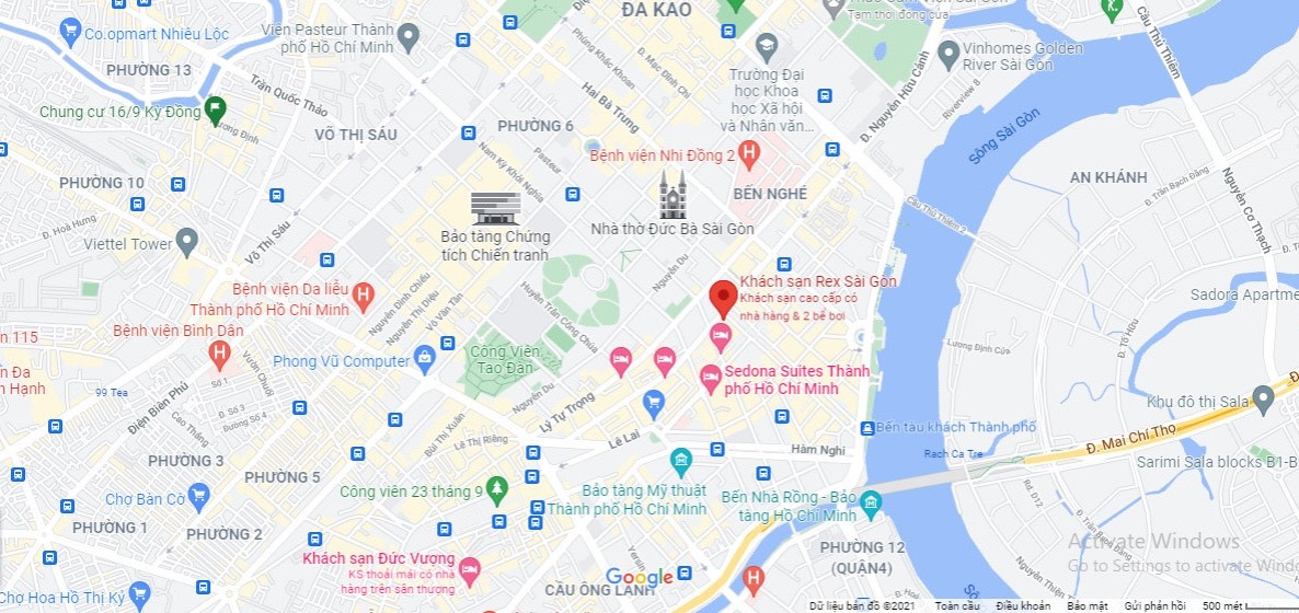 Vị trí Khách sạn Rex Sài Gòn trên bản đồ trung tâm Quận 1
