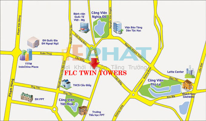 Vị trí trung tâm của dự án FLC Twin Towers trên bản đồ Hà Nội