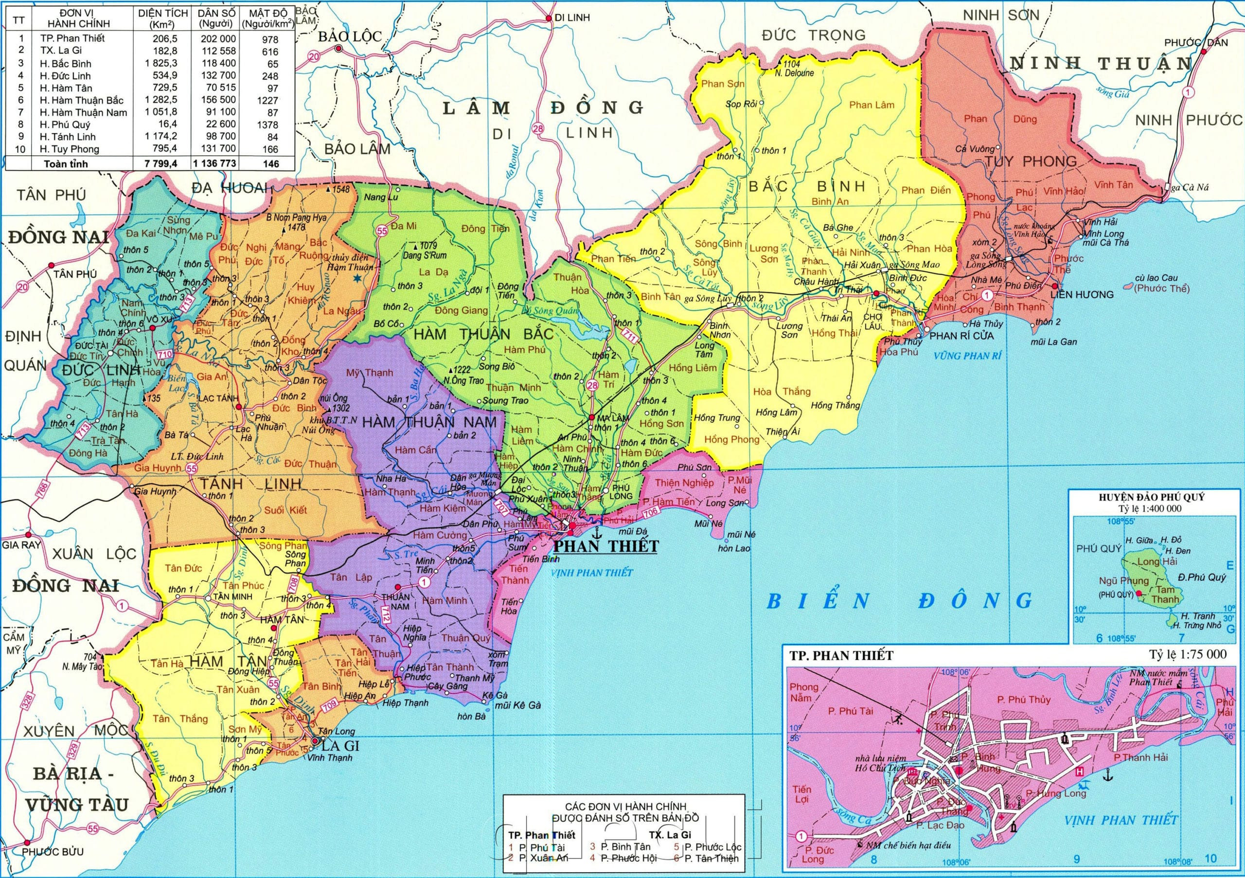 Bản đồ hành chính tỉnh Bình Thuận tổng thể