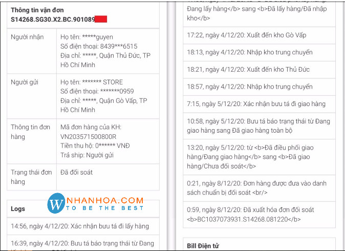 Kết quả tra cứu thông tin vận đơn GHTK chi tiết trên website