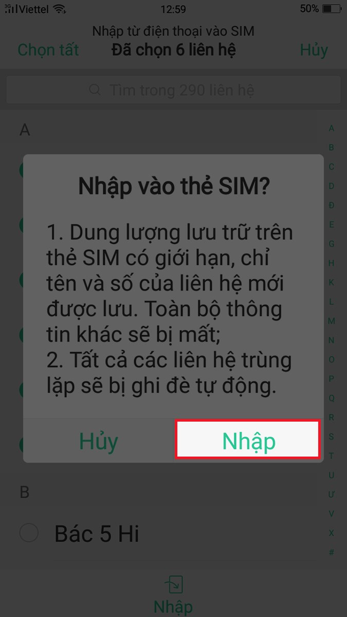 lưu số điện thoại vào sim