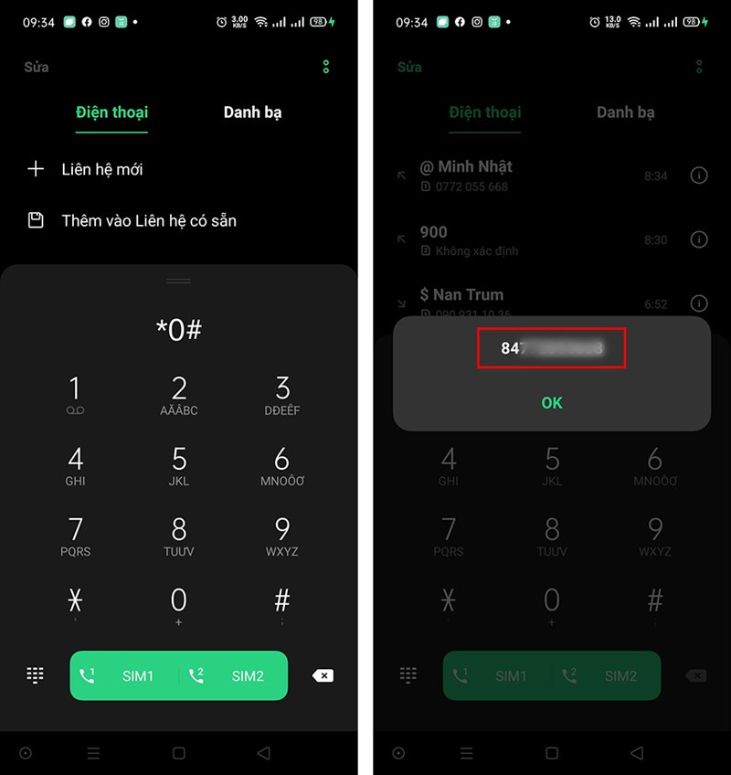 Màn hình điện thoại quay số *0# để kiểm tra số điện thoại Mobifone