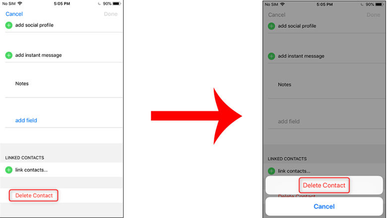 Xác nhận xóa liên hệ trên iPhone