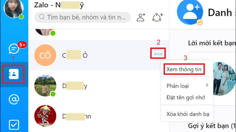 Xem số điện thoại từ danh bạ Zalo trên máy tính