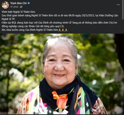 Nghệ Sĩ Thiên Kim Qua Đời Ở Độ Tuổi 90, Nhiều Sao Việt Thương Tiếc Chia Buồn