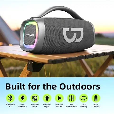 [tặng 1 Micro] Loa Bluetooth Goojodoq Công Suất Khủng, Bass Căng , Hiệu Ứng Led Rgb