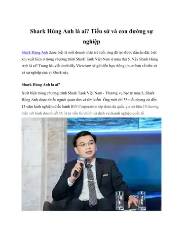 Lê Hùng Anh Là Ai Và Hành Trình Của Shark Bin Corporation?