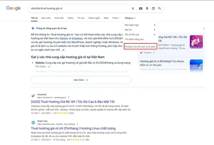 Bước 2: Chạy Lệnh Allintitle Cho Từng Từ Khóa