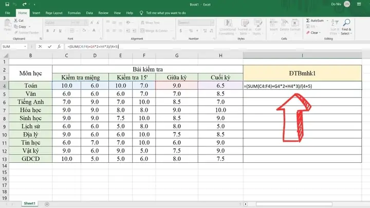 Cách Tính Điểm Trung Bình Môn Học Kỳ 2 Bằng Excel