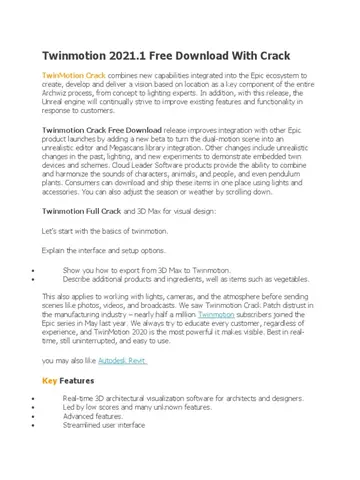 Twinmotion 2021.1 Free Download With Crack | Pdf | 3 D Computer ...
